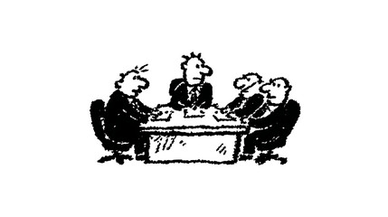 Obraz premium A cartoon of three men sitting at a table with one of them wearing a tie