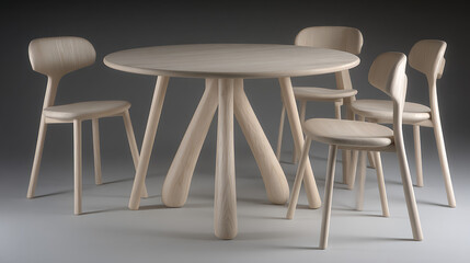 A wooden table with four chairs around it