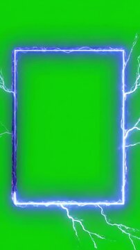 Electric Overlay for Chroma Key with seamless looping lightning neon energy frame background or border on green screen distortion, overlay, glitch, static noise, scan lines black background, 4k