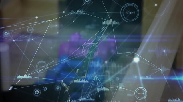 Black robotic arm pivoting toward purple vial after HUD detecting sample, aligning for dispensing