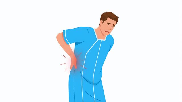 Man In Blue Scrubs Experiencing Lower Back Pain Holding His Aching Lumbar
