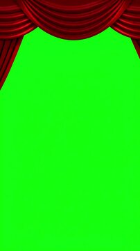 Modern Fabric Reveal with stage theater curtain opens and closes video is looped contains transparency channel greenscreen distortion, green screen overlay, glitch, static noise, scan lines on black