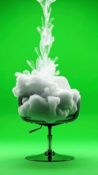 Green Screen Studio Setup with plus size model posing sitting on a chair monochrome background in the vertical video distortion, overlay, glitch, static noise, scan lines black background, 4k animated