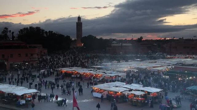 Jemaa el-Fnaa Square, Marrakesh Morocco &ndash; Famous Tourist Market in Marrakech Medina, North Africa Travel Destination