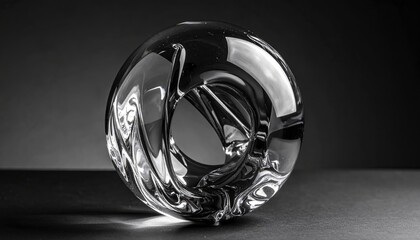 Clear Glass Sculpture with Intricate Interior Design on Smooth Surface; Modern Art Piece; Decorative Object; Studio Shot; Artistic Display; Creative Abstract