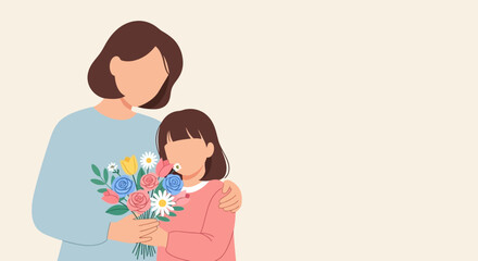 Obraz premium Woman and Girl Holding Flowers Together.