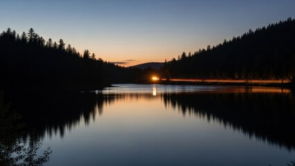 Obraz premium Evening lake reflection silhouette