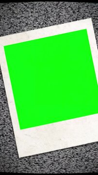 Green Screen Frame Overlay with the retro vintage of an old white instant photo over a bad tv vhs texture background scanlines distortion, overlay, glitch, static noise, scan lines on black