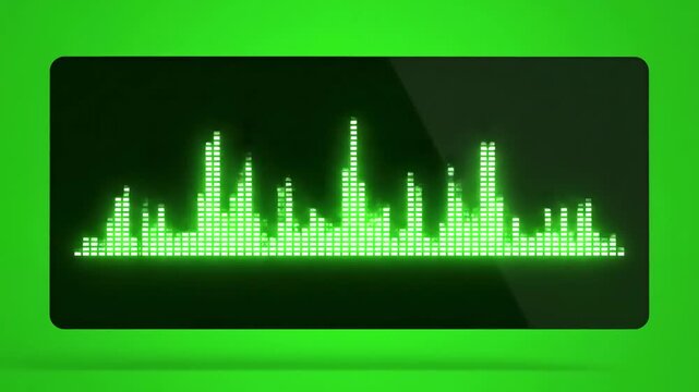 Green Screen Compositing Element with audio specturm color recording studio computer 4k distortion, overlay, glitch, static noise, scan lines on black background, animated video loop