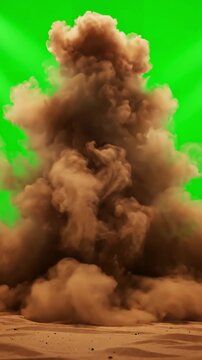 Green Screen cloud of sand dust on the ground realistic simulation brown smoke scene 2 with distortion, overlay, glitch, static noise, scan lines black background, 4k animated video loop