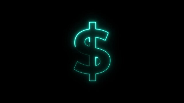 Glowing Neon Dollar Sign on Black Background Finance Symbol Currency