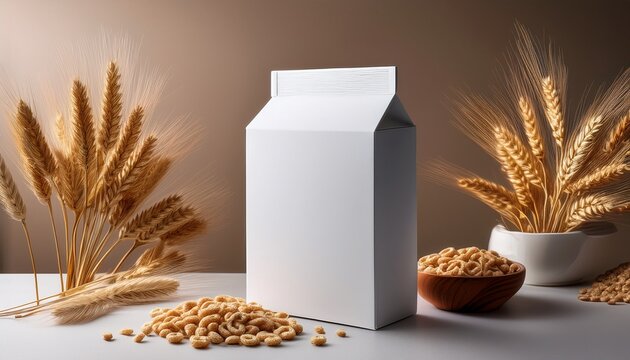 blank white cereal box on neutral background for versatile cereal branding mockup ideal for custom packaging design and brand presentation