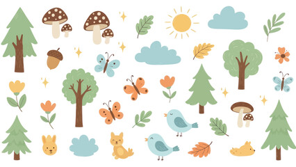 Whimsical Forest Creatures and Nature Elements Collection. © Yuni