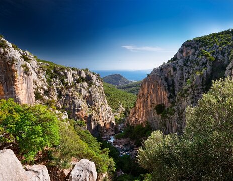 view of gola di gorropu gorropu canyon supramonte mountains landscape sardinia island italy