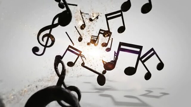 Green Screen aanimated background with musical notes white scene 1 distortion, overlay, glitch, static noise, scan lines on black background, 4k animated video loop