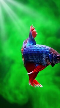 Green Screen siamese fighting fish on a scene 4 with distortion, overlay, glitch, static noise, scan lines black background, 4k animated video loop