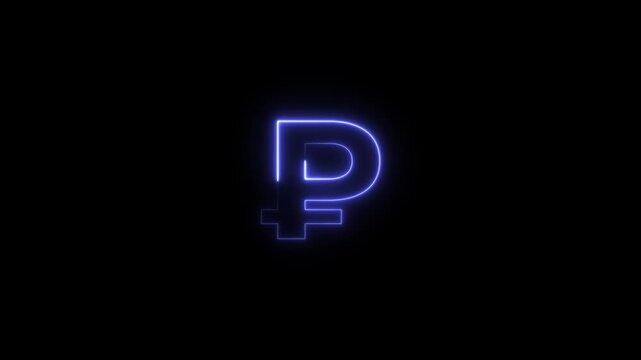 Glowing Blue Ruble Sign Neon Symbol Russian Currency Finance Economy neon sign finance symbol