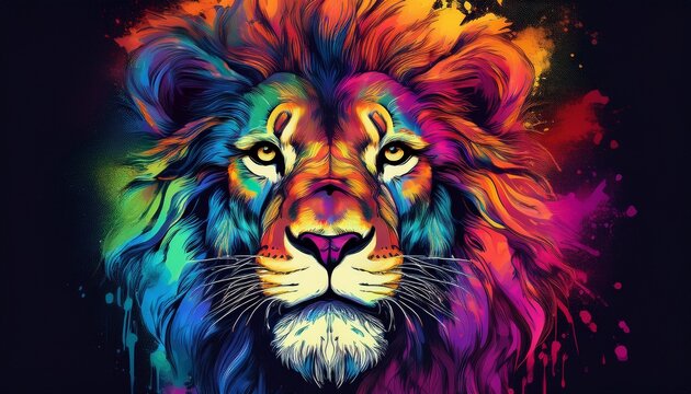 a roaring lion in a spectrum of colors