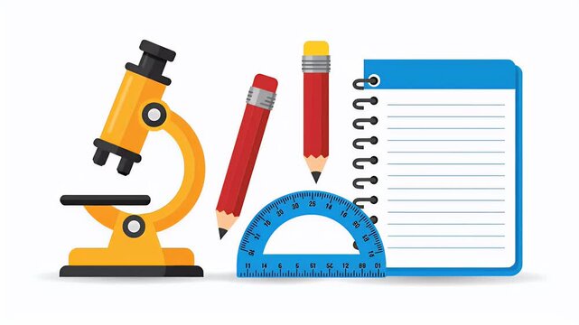 Microscope Pencils Protractor Notepad Yellow Science Education Tools