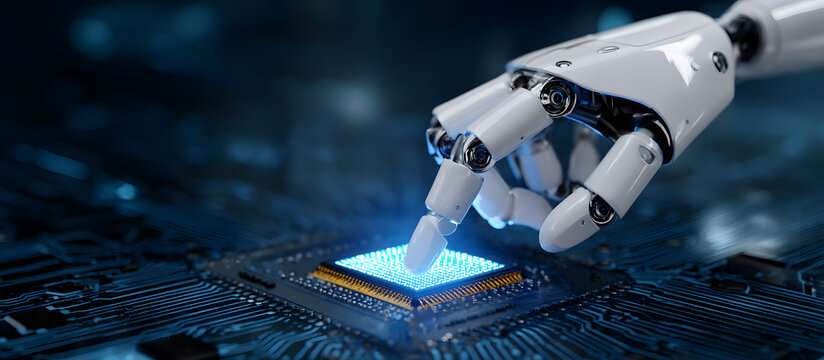 Robot hand touches chip