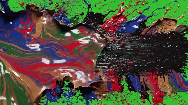Green Screen multi abstract splash ink paint brush horizontal stroke black transition on chroma key background animation of scene 4 with distortion, overlay, glitch, static noise, scan lines