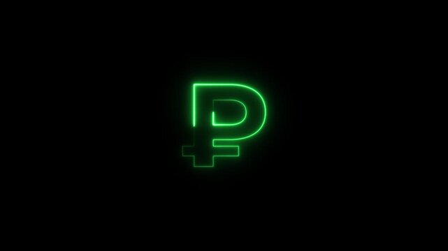 Glowing Green Ruble Sign Neon Symbol Russian Currency Finance Economy glowing green neon finance symbol