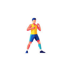 Obraz premium Boxer in fighting stance, dynamic geometric illustration, vibrant colors