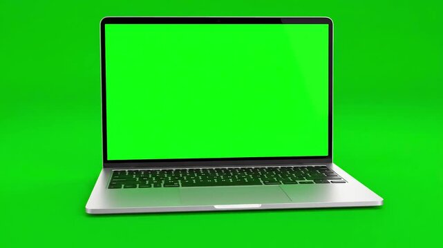Tech Mockup Template with laptop frameless screen computer rotation from the top opening display video includes a green and luma matte mask easy way to replace background 4k 60fps uhd distortion