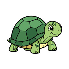 Obraz premium Cute Cartoon Turtle Illustration, Green Reptile Animal Character, Isolated on White