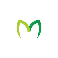Obraz premium letter m green leaf simple lines logo vector