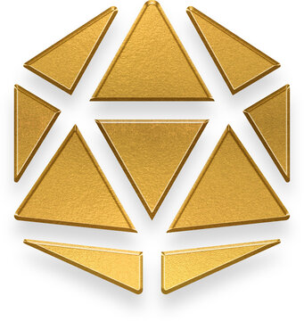 Gold metallic twenty sided d20 dice icon for tabletop games
