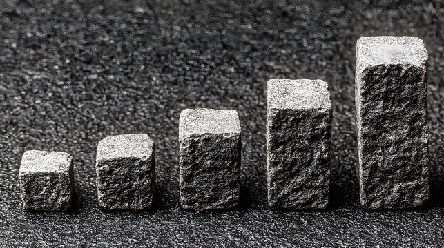 Five gray stone square blocks arranged in a line of increasing height order
