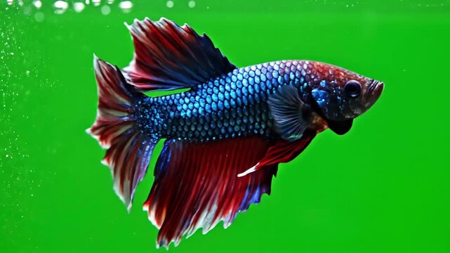 Green Screen siamese fighting fish on a scene 3 with distortion, overlay, glitch, static noise, scan lines black background, 4k animated video loop
