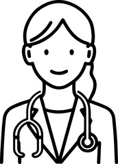 Obraz premium Hand Drawn Female Doctor Black and White Avatar Illustration in Minimal Line Art Style Design 