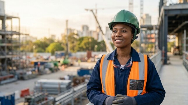 Trabalhador olhando para o horizonte com capacete verde simbolizando futuro seguro