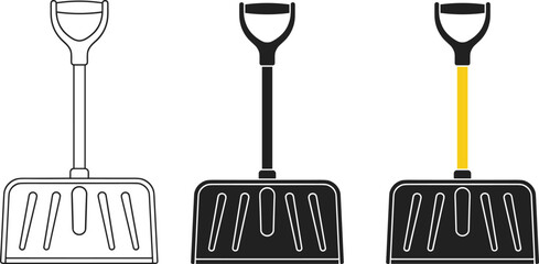 Snow shovel icon set in outline and solid style with different handle colors isolated on white background illustration © MdYaqub