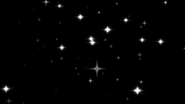 Magical Starlight Glitter Trail Loop - Falling White Stars & Sparkling Particle Dust Animation on Black Background, 4K Abstract Cosmic Effect Overlay for Fantasy Video Editing