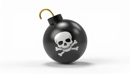 Classic black bomb with skull and crossbones symbol, a universal sign of danger and cyber threat illustration