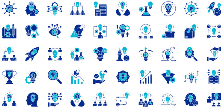 Innovation Hub dual tone style icon collection. Vector illustrations. Innovation Hub, Creative Thinking, Startup Incubator, Innovation Lab. Pro Vector	

