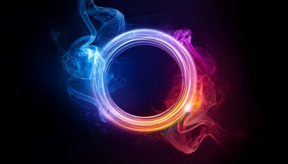 Obraz premium colorful smoke ring with glowing light effects in dark background