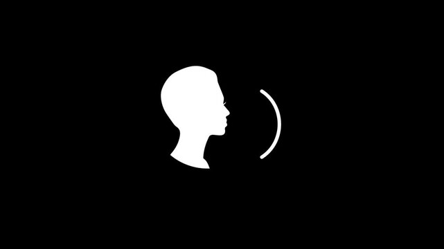 Voice command animation icon with talking person on an alpha channel background. Voice recognition technology. Speech control. 