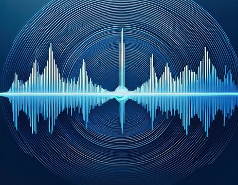 a blue line drawing of an audio wave with no background and white space around the edges the lines form a circular pattern that conveys sound waves