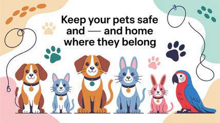 Fototapeta na wymiar Colorful pets and animals safety concept with pets and home