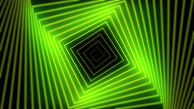 A mesmerizing video showcasing a vibrant green neon light tunnel with a futuristic design and abstract patterns, creating a dramatic and serene visual effect.