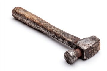 Rusted antique hammer on white background