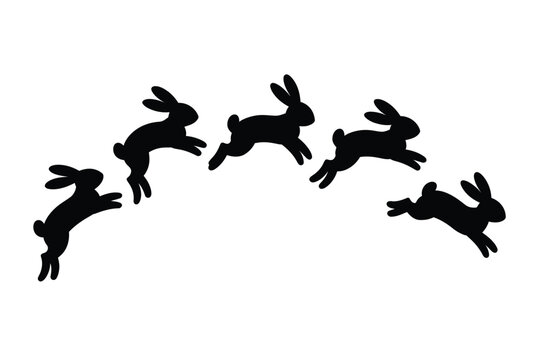 Rabbit icon vector illustration of five black silhouettes jumping in air