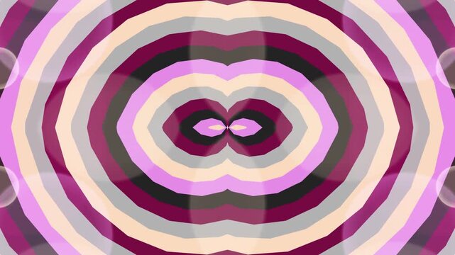 Abstract kaleidoscopic patterns with concentric circles in shades of purple and beige