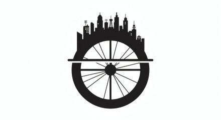 Fototapeta premium City Skyline Bicycle Wheel Logo Design