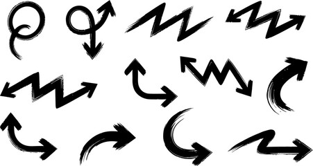 Set of Grunge Brush Stroke Arrows: Swirls, Zigzags, Curved and Straight Directions