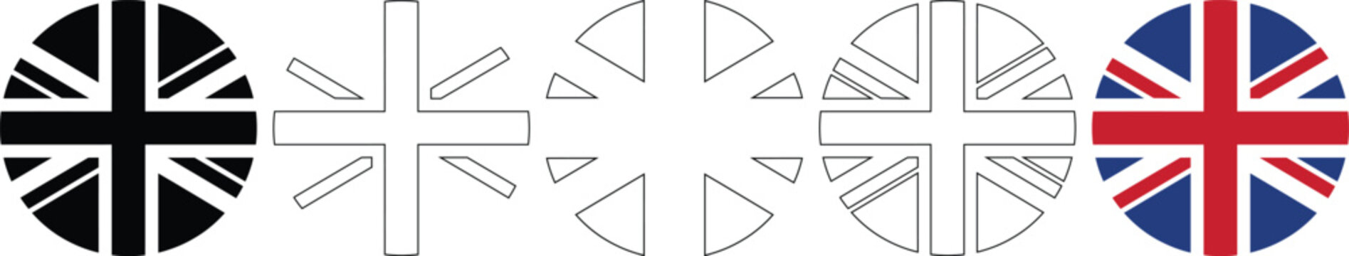 Union Jack flag icons in various styles and colors  United Kingdom symbol set